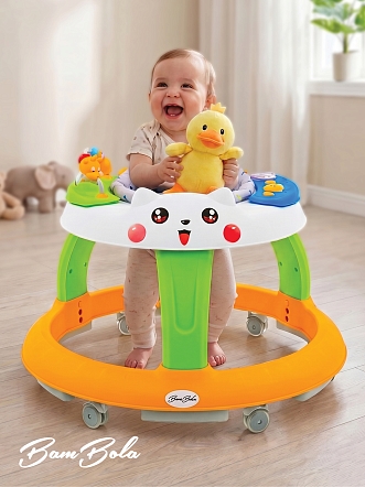 **BAMBOLA Ходунки Пушистик (круглые) (6 силик.кол,игр.,муз) 4 шт/уп (76*76*54) White/Разноцветный