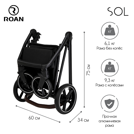 ROAN Коляска 2 в1 Sol короб + прогулка Cloud Grey/Black/руч.Черный(2 места)