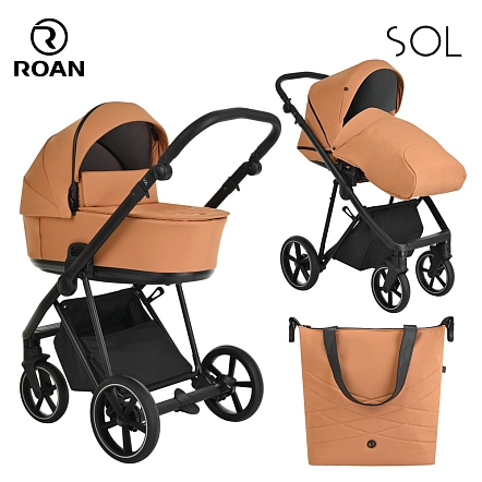 **ROAN Коляска 2 в1 Sol короб + прогулка Cinnamon/Black/руч.Черный(2 места)
