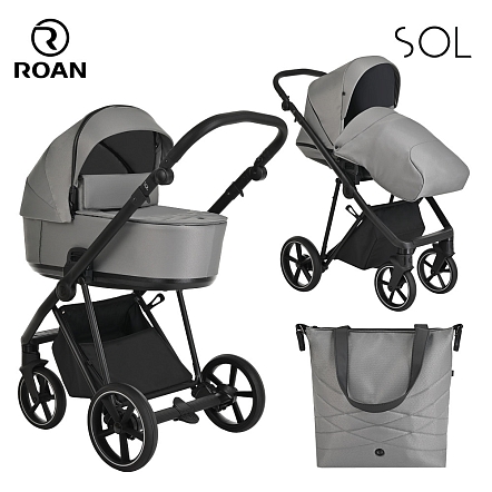 ROAN Коляска 2 в1 Sol короб + прогулка Cloud Grey/Black/руч.Черный(2 места)