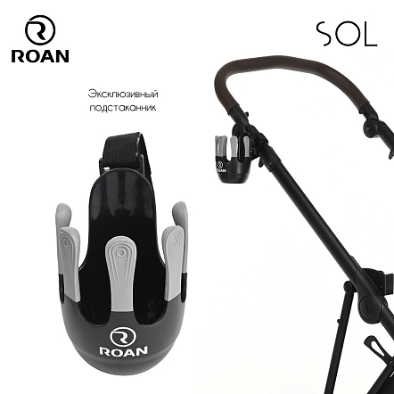 ROAN Коляска 2 в1 Sol короб + прогулка Cloud Grey/Black/руч.Черный(2 места)