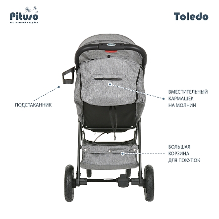 PITUSO Коляска детская TOLEDO (прогулочная), Grey Metallic/Серый металлик/чехол на ножки/AIR