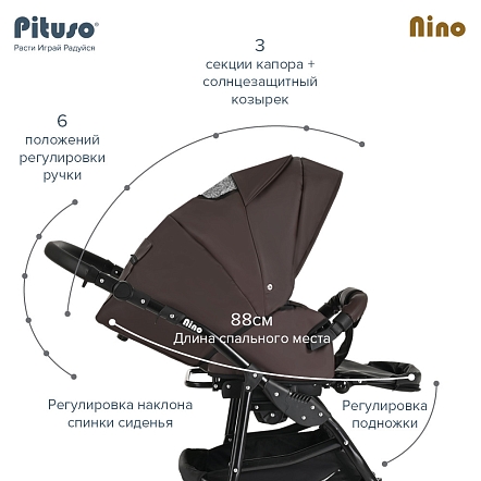 PITUSO Коляска 2 в1 Nino  короб+прогулка Кожа Dark Brown