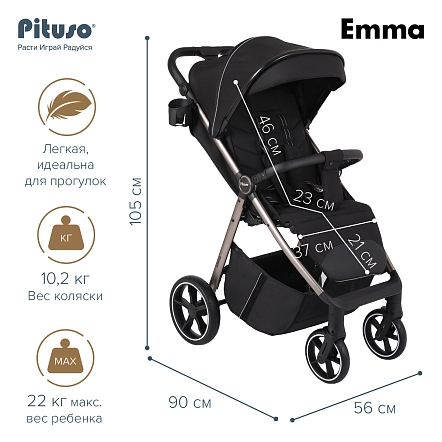 PITUSO Коляска детская EMMA (прогулочная),Black/Черный/PU