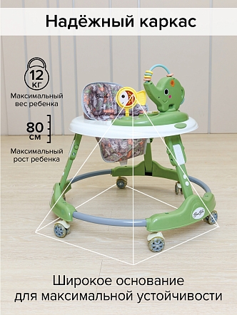 BAMBOLA Ходунки Elephant (круглые) (6 силик.кол,игр.,муз) 7 шт/уп (64*64*56) Green/Зеленый