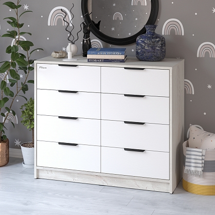 **PITUSO Комод серия Kids Optimum ЛДСП Сосна касцина-белый премиум (2 места)