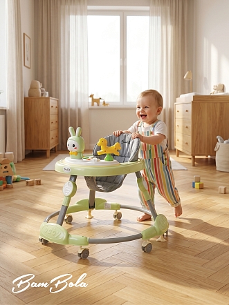 BAMBOLA Ходунки Зайчик (круглые) (6 силик.кол,игр.,муз) 6 шт/уп (67*67*55) Soft Green/Зеленый