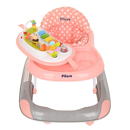 PITUSO Ходунки Пчёлка (8 силик.колес,игр.муз.панель,2стоппера) Pink/Grey Серый/коралл (уп/1шт)