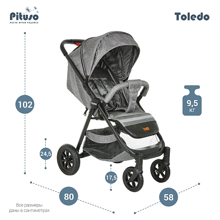 PITUSO Коляска детская TOLEDO (прогулочная), Grey Metallic/Серый металлик/чехол на ножки/AIR