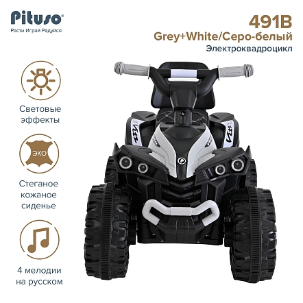 PITUSO Электроквадроцикл 491B 6V/4,5Ah,20W*1,колеса пласт,свет,муз,67*43*50см,Grey+White/Серо-белый