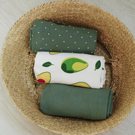 BAMBOLA Комплект из 3 -х пеленок мусл/флан (2) 130*100/(1) 120*90 Сосна/С/Ав