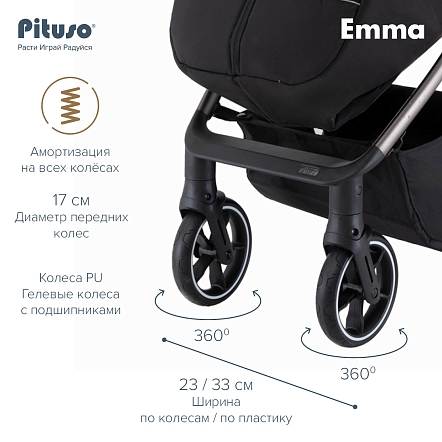 PITUSO Коляска детская EMMA (прогулочная),Black/Черный/PU