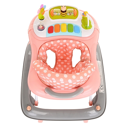 PITUSO Ходунки Пчёлка (8 силик.колес,игр.муз.панель,2стоппера) Pink/Grey Серый/коралл (уп/1шт)