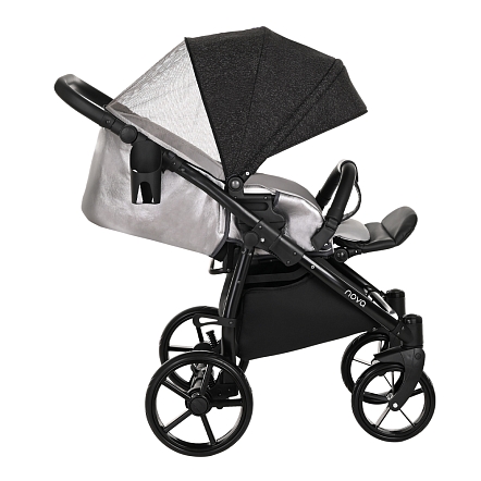 **TUTIS Коляска 2 в1 NOVO короб + прогулка Кожа Pearl Metalic/Black Reflective Print