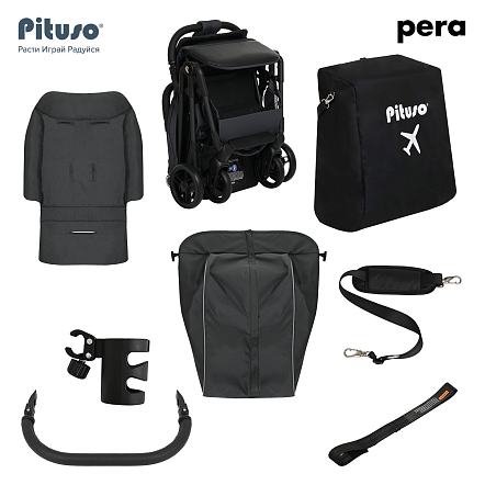 PITUSO коляска детская PERA (прогулочная)Graphite/рама carbon/PU(блок колес)