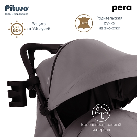 PITUSO коляска детская PERA (прогулочная)Devine Cocoa /рама carbon/PU (блок колес)