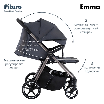 PITUSO Коляска детская EMMA (прогулочная),Graphite/Графит/PU