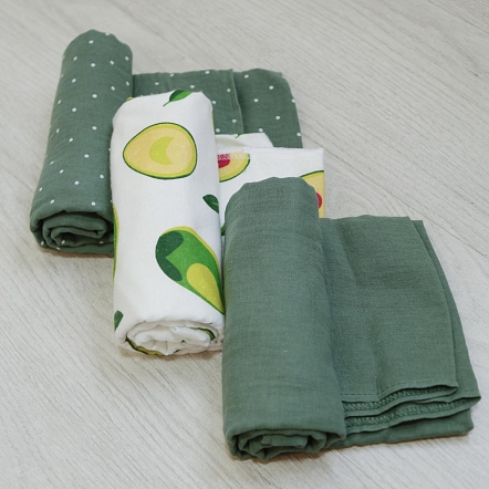 BAMBOLA Комплект из 3 -х пеленок мусл/флан (2) 130*100/(1) 120*90 Сосна/С/Ав