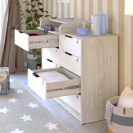 **PITUSO Комод серия Kids Optimum ЛДСП Сосна касцина-белый премиум (2 места)