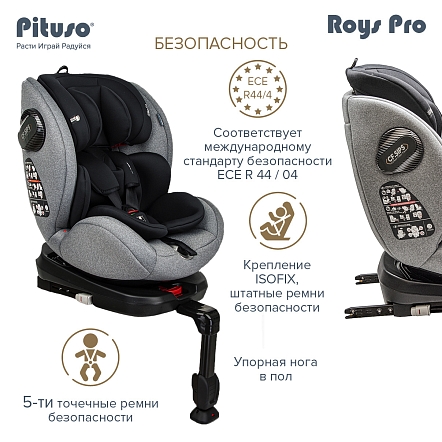 Pituso Удерживающее устройство для детей 0-36 кг Roys Grey, Black Inlay /Серый,Черный вкладыш