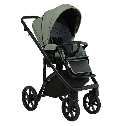 ROAN Коляска 2 в1 Bass Next короб + прогулка Sage Green/Black/руч.Black(2 места)