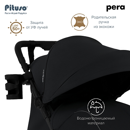 PITUSO коляска детская PERA (прогулочная)Black New/рама carbon/PU(блок колес)