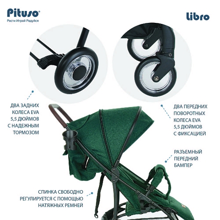 PITUSO Коляска детская LIBRO (прогулочная), Malachite /Малахитовый/чехол на ножки
