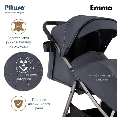 PITUSO Коляска детская EMMA (прогулочная),Graphite/Графит/PU