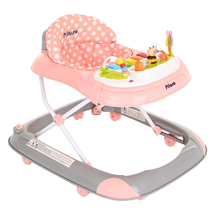 PITUSO Ходунки Пчёлка (8 силик.колес,игр.муз.панель,2стоппера) Pink/Grey Серый/коралл (уп/1шт)