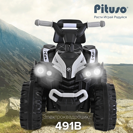 PITUSO Электроквадроцикл 491B 6V/4,5Ah,20W*1,колеса пласт,свет,муз,67*43*50см,Grey+White/Серо-белый