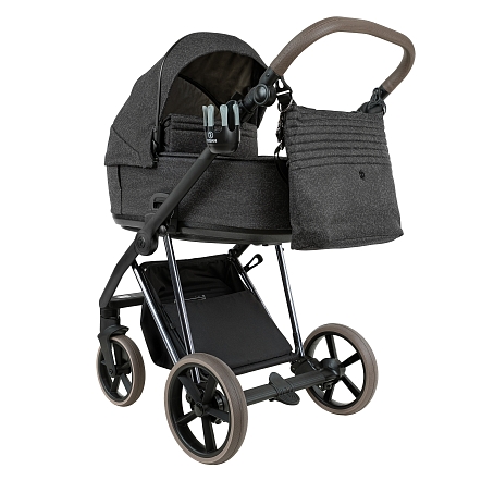 ROAN Коляска 2 в1 Sol Luxury короб + прогулка Pixel/Dark/Nickel/руч.Cappuccino/к.Cappuccino(2 места)