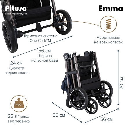 PITUSO Коляска детская EMMA (прогулочная),Navy Blue/Темно-Синий/PU