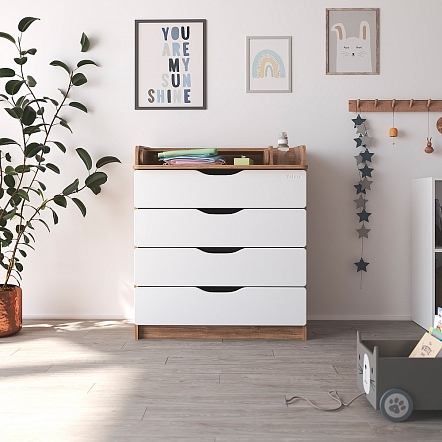 PITUSO Комод раскладной Wood/ 804 ПВХ  с шариковыми направляющими Дуб канзас, 4 ящика