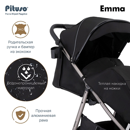 PITUSO Коляска детская EMMA (прогулочная),Black/Черный/PU