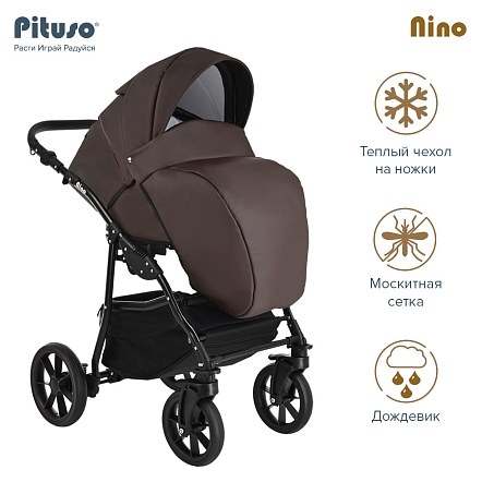 PITUSO Коляска 2 в1 Nino  короб+прогулка Кожа Dark Brown