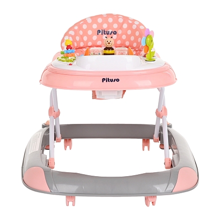 PITUSO Ходунки Пчёлка (8 силик.колес,игр.муз.панель,2стоппера) Pink/Grey Серый/коралл (уп/1шт)