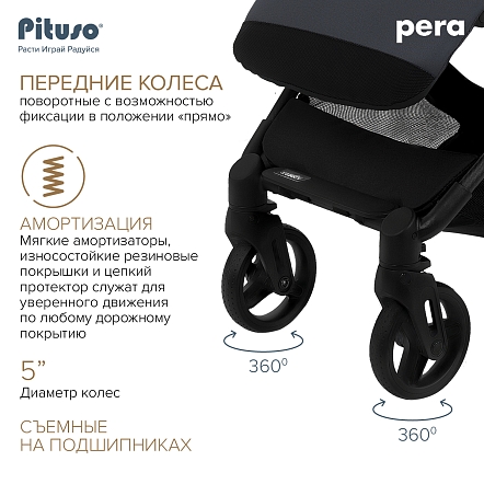 PITUSO коляска детская PERA (прогулочная)Graphite/рама carbon/PU(блок колес)