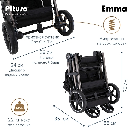 PITUSO Коляска детская EMMA (прогулочная),Black/Черный/PU