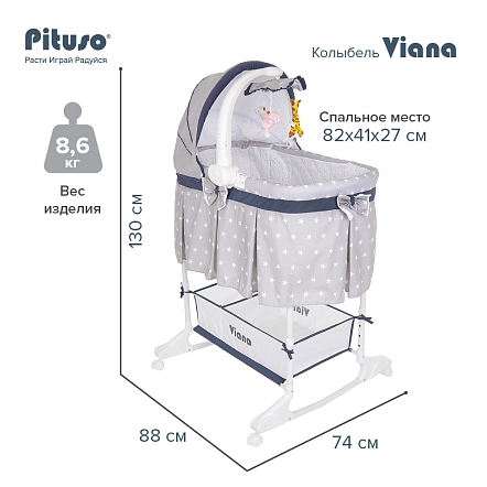 PITUSO Колыбель 3 в 1 Viana на колёсах Stars Grey/серый