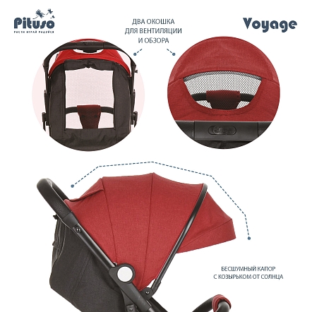 PITUSO коляска детская прогулочная  VOYAGE Black/Red /Черный/Красный/чехол на ножки