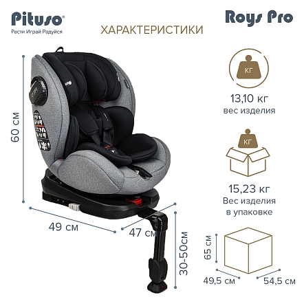 Pituso Удерживающее устройство для детей 0-36 кг Roys Grey, Black Inlay /Серый,Черный вкладыш