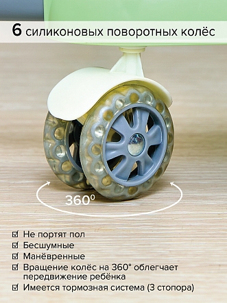 BAMBOLA Ходунки Зайчик (круглые) (6 силик.кол,игр.,муз) 6 шт/уп (67*67*55) Soft Green/Зеленый