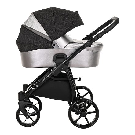 **TUTIS Коляска 2 в1 NOVO короб + прогулка Кожа Pearl Metalic/Black Reflective Print