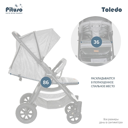 PITUSO Коляска детская TOLEDO (прогулочная), Grey Metallic/Серый металлик/чехол на ножки/AIR