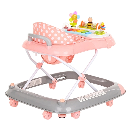 PITUSO Ходунки Пчёлка (8 силик.колес,игр.муз.панель,2стоппера) Pink/Grey Серый/коралл (уп/1шт)